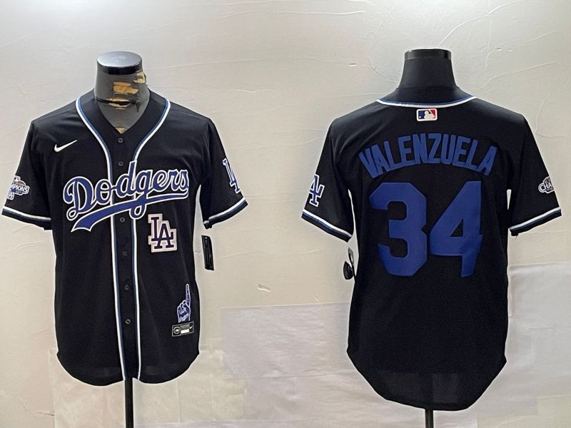 Men Los Angeles Dodgers 34 Valenzuela Black Game 2024 Nike MLB Jersey style 12025